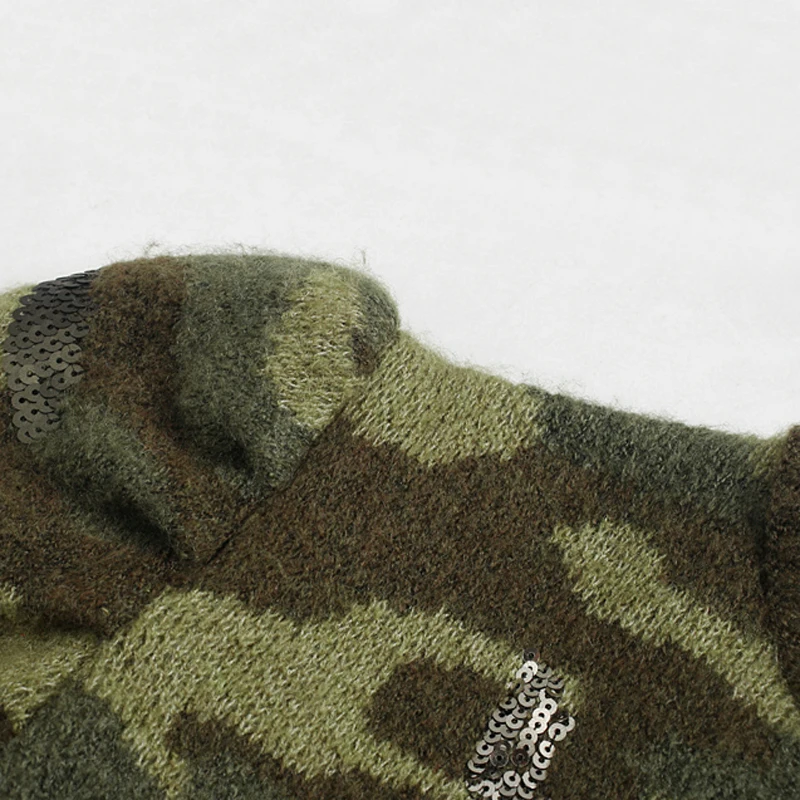 RR расшитые блестками камуфляжные свитера женские модные с круглым вырезом