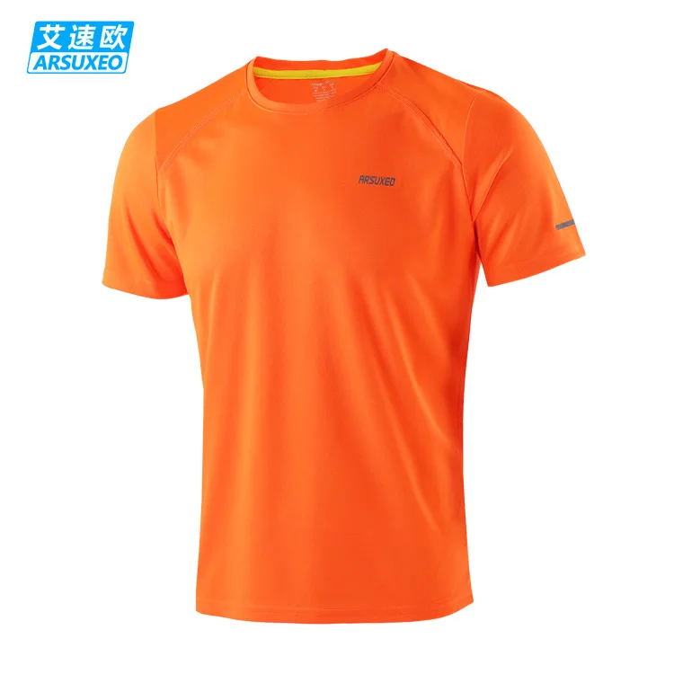 Man Orange ARSUXEO, футболки для бега, для мужчин и женщин, короткий рукав, спортивный костюм, для спортзала, кроссфита, фитнеса, футбола, Джерси, тренировочная футболка, для бега, Спортивная рубашка - Цвет: Man Orange