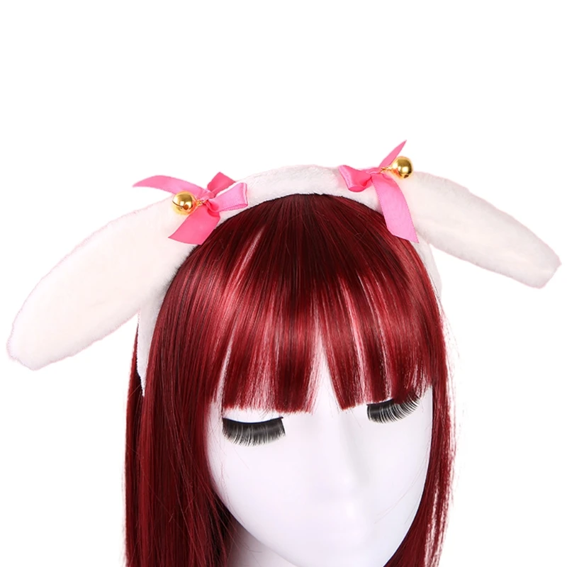 

H9ED Fashionable Hairbands Lovely Animal Ears Bell Hair Hoop Holiday Party Christmas Cosplay Hair Accessories with Bowknot