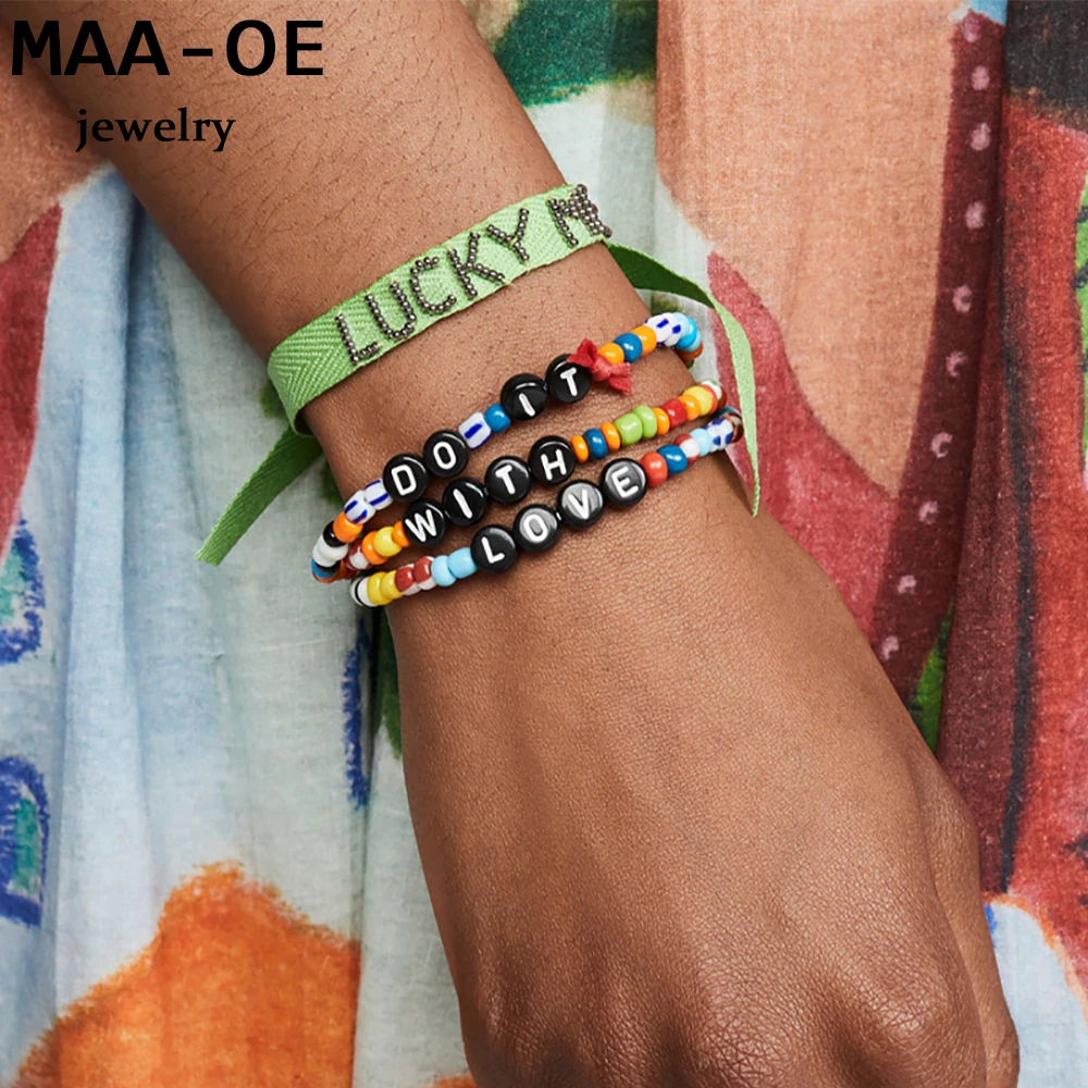 Женский многослойный браслет в стиле бохо винтажный с буквами L O V E и цветными