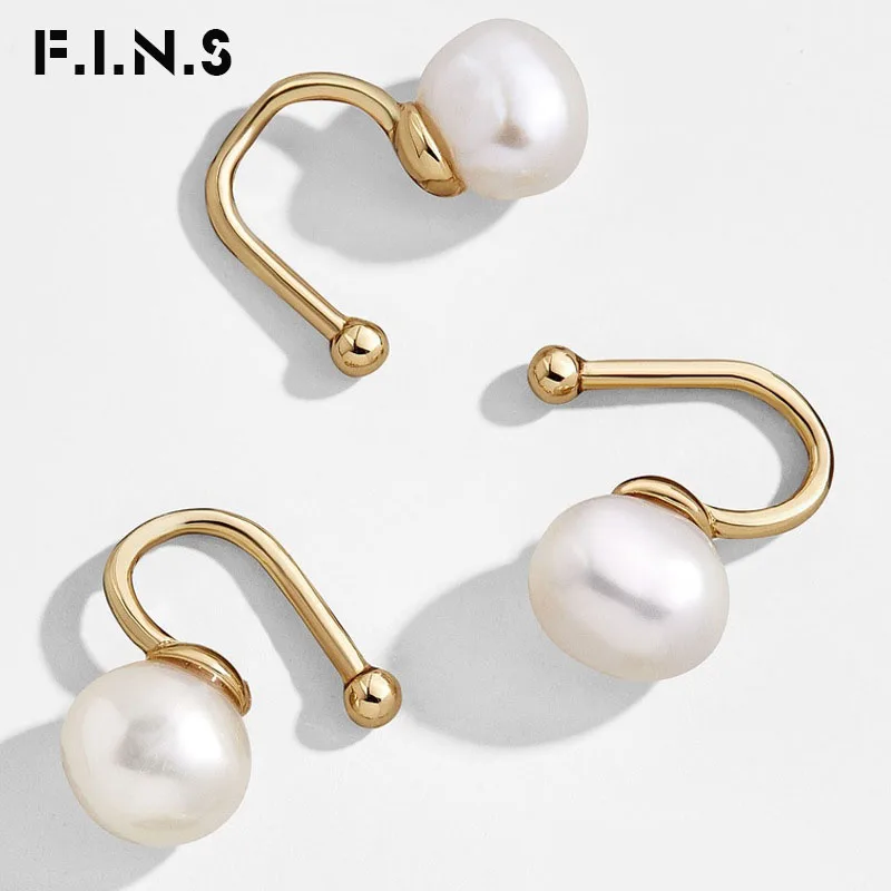 F.I.N.S 1 шт. модные корейские модные Необычные пресноводные из жемчуга золотого цвета медные манжеты для ушей Женская Сережка на сережках