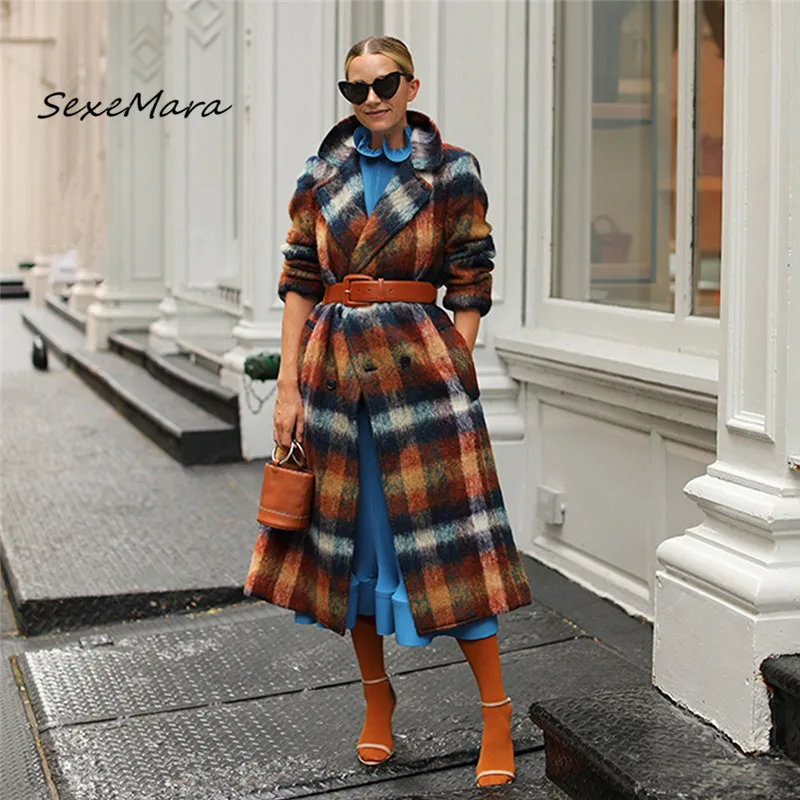 

Зимнее женское пальто 2021, модное повседневное шерстяное пальто, длинное пальто в клетку с карманами