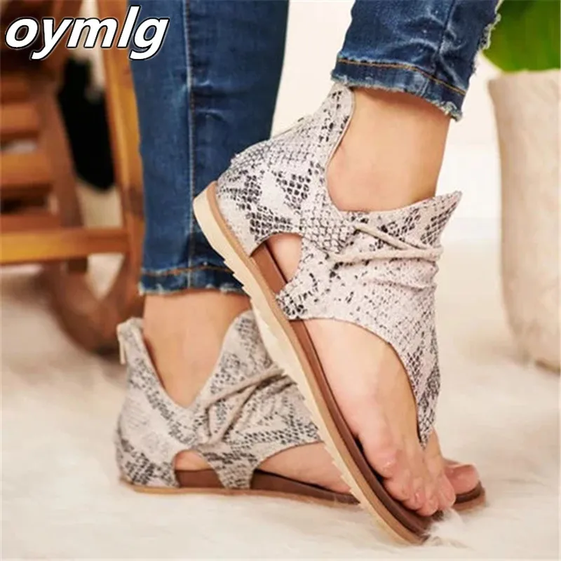 Сандалии женские с леопардовым принтом босоножки на плоской подошве большой