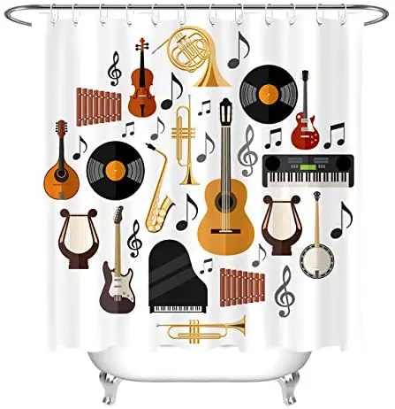 

Music Shower Curtain Set Modern Musical Instruments Traditional Guitar Shower Curtain for Bathroom Waterproof Shower Curtain