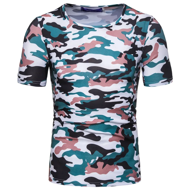 

2021 Summer New Slim Plus Size Wild Round Neck Casual Stretch Sports Men Camouflage Short-sleeved T-shirt Couples Free Shipping