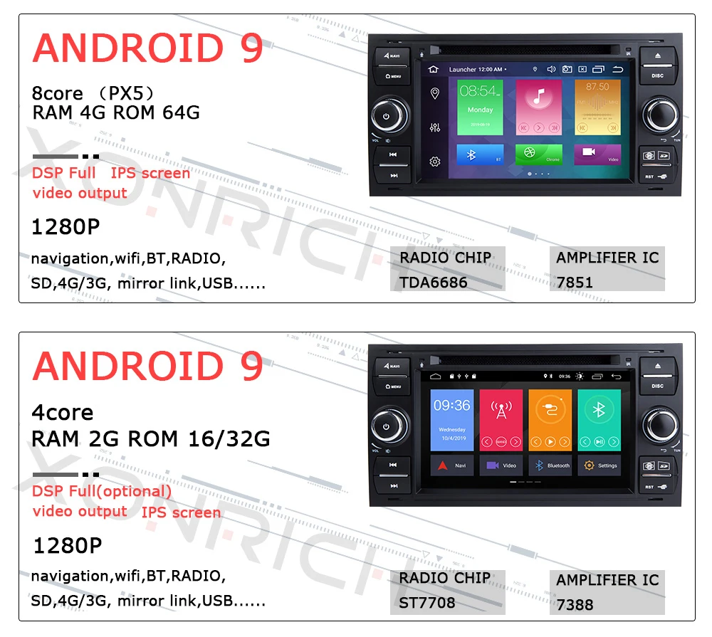Ips DSP 8 Core2 din Android 9 автомобильный Радио мультимедиа для Ford Focus 2 3 mk2 Mondeo 4 Kuga Fiesta Transit подключения S-MAXC-MAX 4G 64G