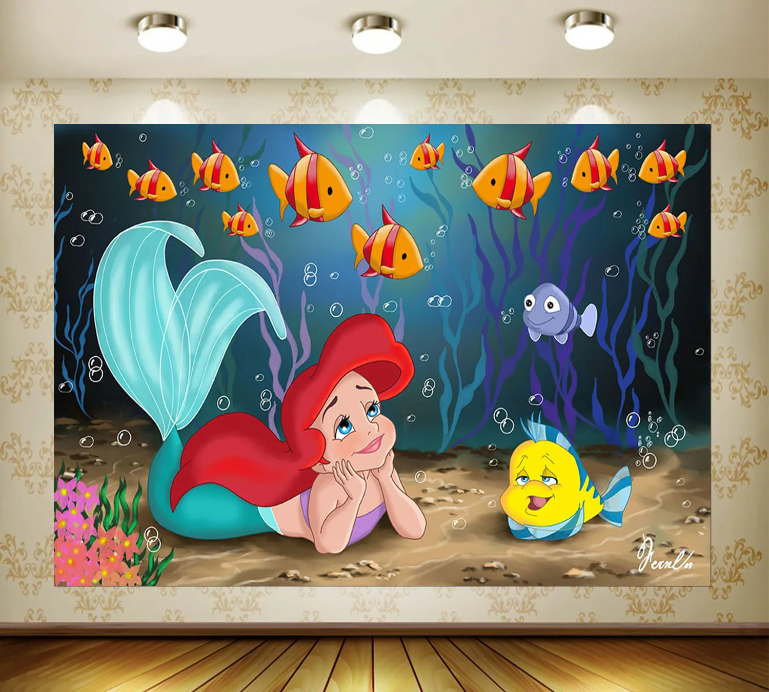 Виниловый фон для фотосъемки с изображением русалки принцессы Ариэль на заказ |