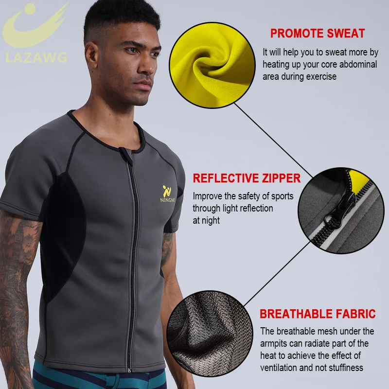 LAZAWG Mens Neoprene Sweat Suits Vest Gym Slimming Sport Top Fitness Waist Trainer Shirts Fat Burner Workout Tank Tops Shapewear