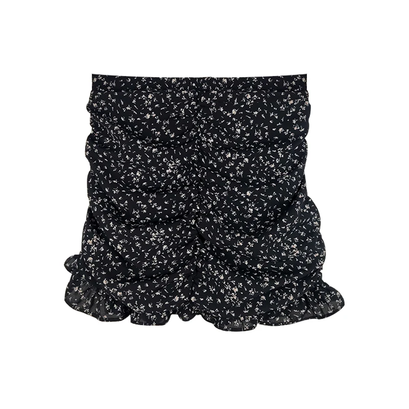 

Women Print Pleated Slim Skirt Faldas Mujer Ladies Elastic Waist Vestido Chic Hem Ruffles Skirts