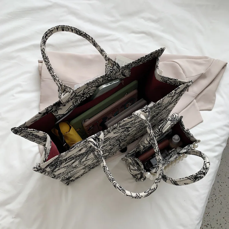 

Branded Women's Handbag Canvas Crossbody Bag for Women 2021 Jacquard Embroidery Shoulder Handbags and Purses Female Travel Totes