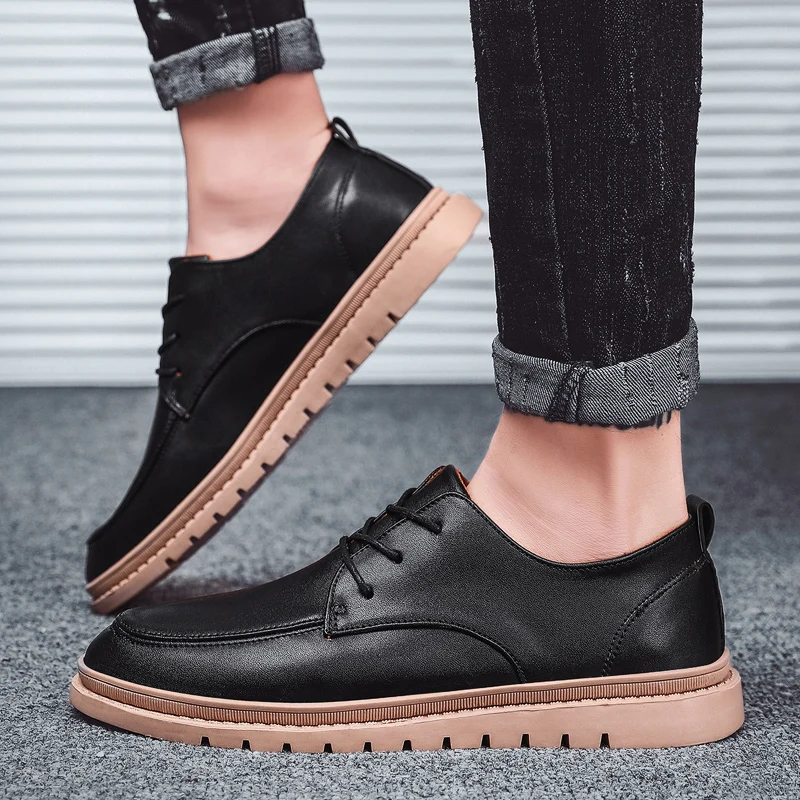 

2020 Fashion Spring/Summer Man Casual Shoes Adult PU Men Comfortable Shoes Men Shoes Leather Casual Breathable Shoes Flats 39-44