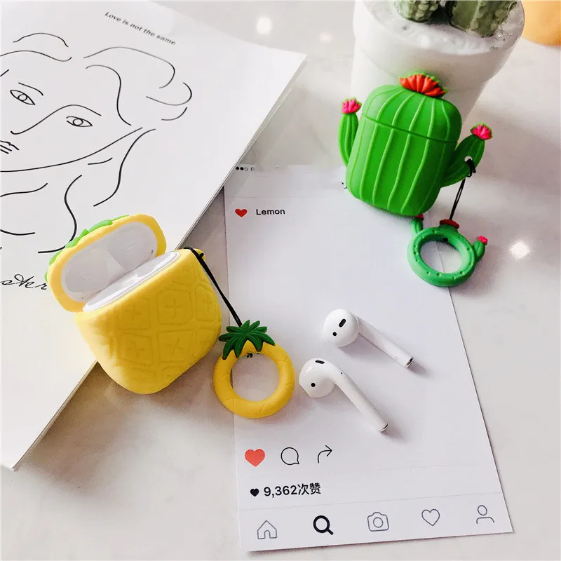3D чехол для наушников Kawaii Cactus Airpods 2 силиконовый брелок кольцо ключей аксессуары