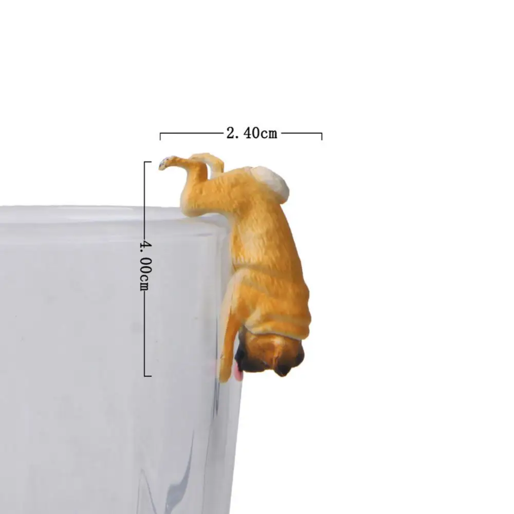 

New Arrival Realistic Mini Pug Dog Figurine Hanging on Cup Rim DIY Fairy Garden Accessory Wholesale Dropshipping