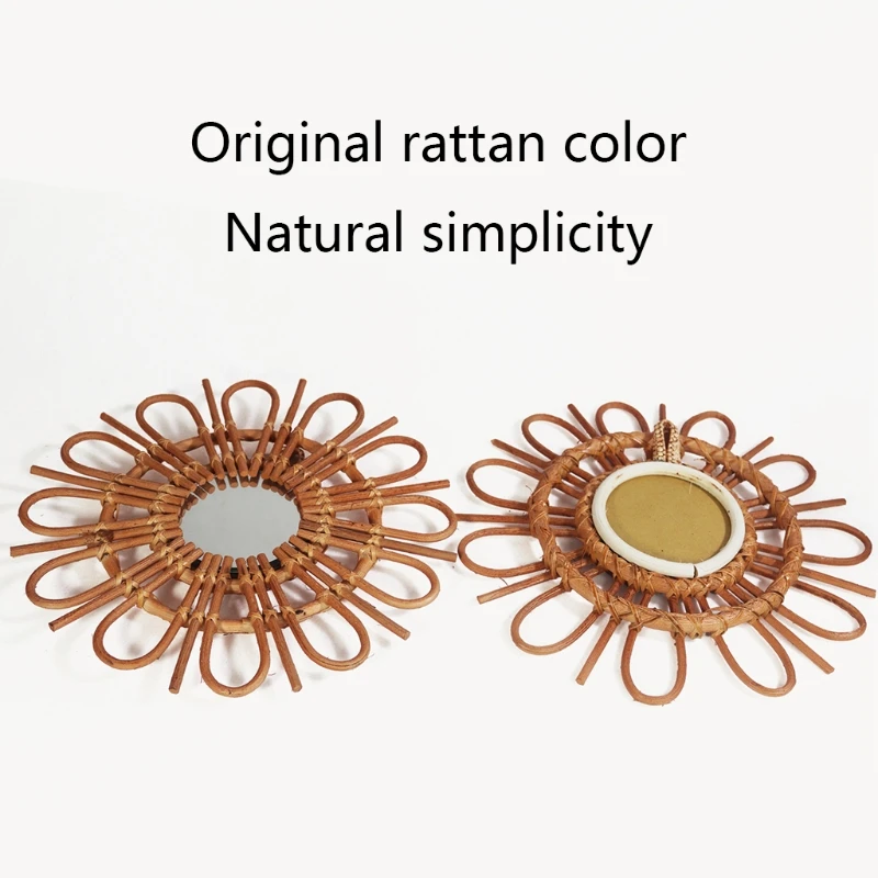 

TY59 Handmade Rattan Innovative Art Decoration Makeup Mirror Dressing Bathroom Wall U2JD