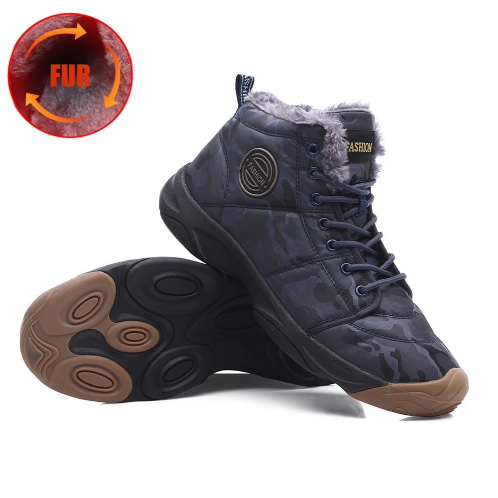 

Couple Winter Climbing Boots Man Warm Fur Hiking Shoes Men Women Waterproof Snow Boots Non-slip Mountain Shoes Male Plus Size 46