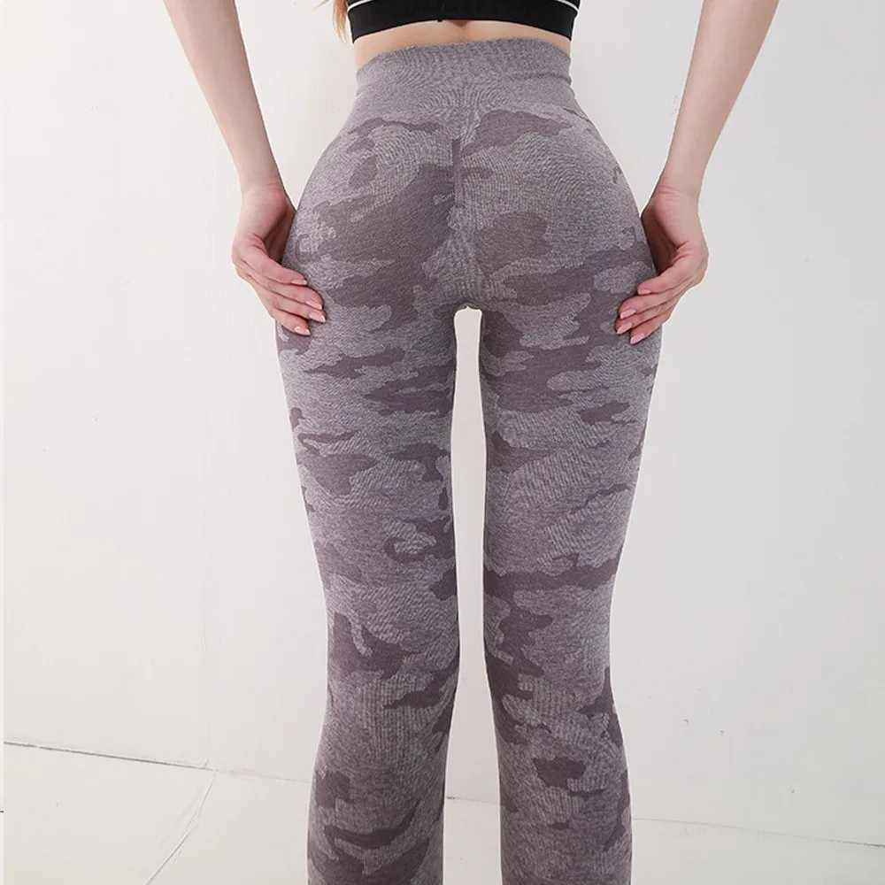 Леггинсы Бесшовные камуфляжные женские спортивные с завышенной талией для