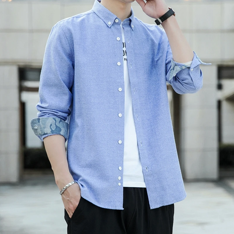 Рубашка с длинными рукавами из хлопка мягкая мужская рубашка осенняя Свободная