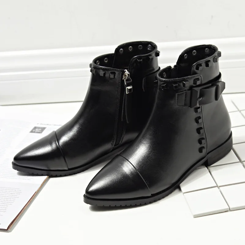 Ботильоны для женщин в британском стиле с квадратными заклепками зимние ботинки