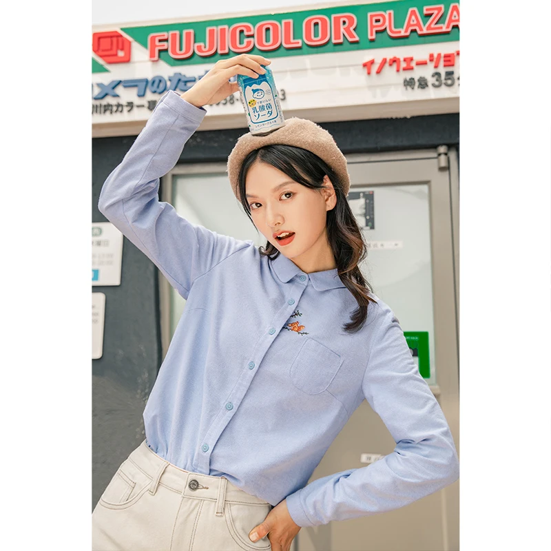 INMAN зима чистый Небесно-Голубой белка вышивка молодых милых леди блузка рубашка