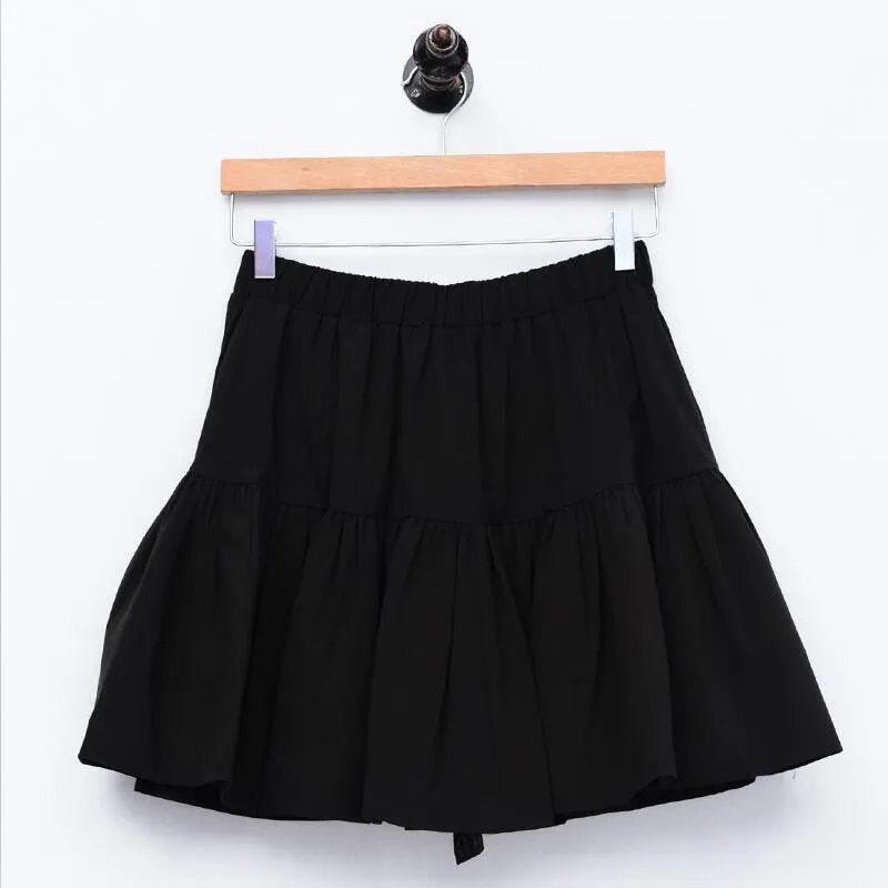 

Women 2021 Summer Mini Skirts Preppy Style Cotton Solid Short Skirts Empire Ruffles Skirts
