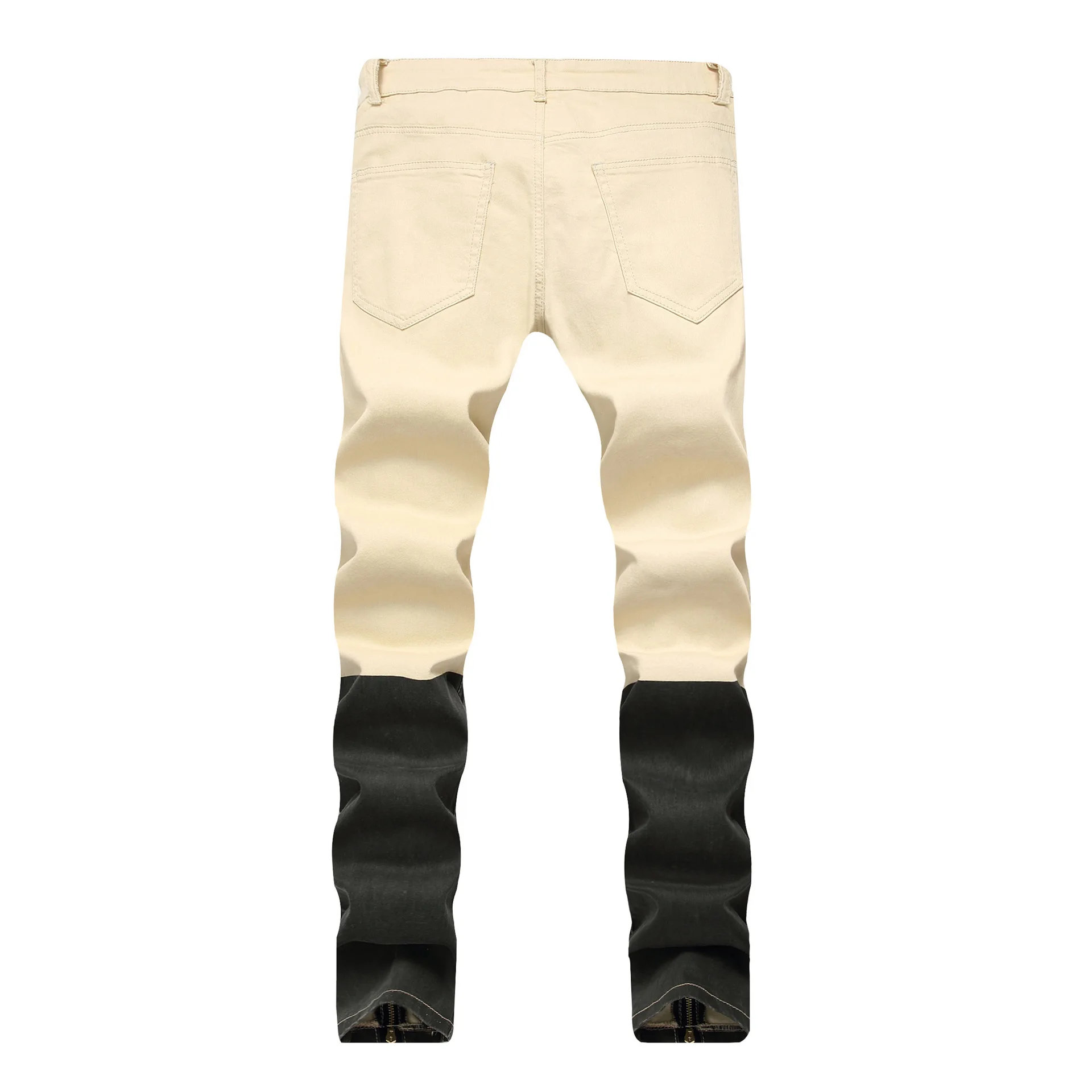 Streetwear Men's Jean Skinny Slim Fit Jeans Male Ripped Destroyed Holes Trousers Zipper Legs Pants White Khaki Blue For Men | Мужская