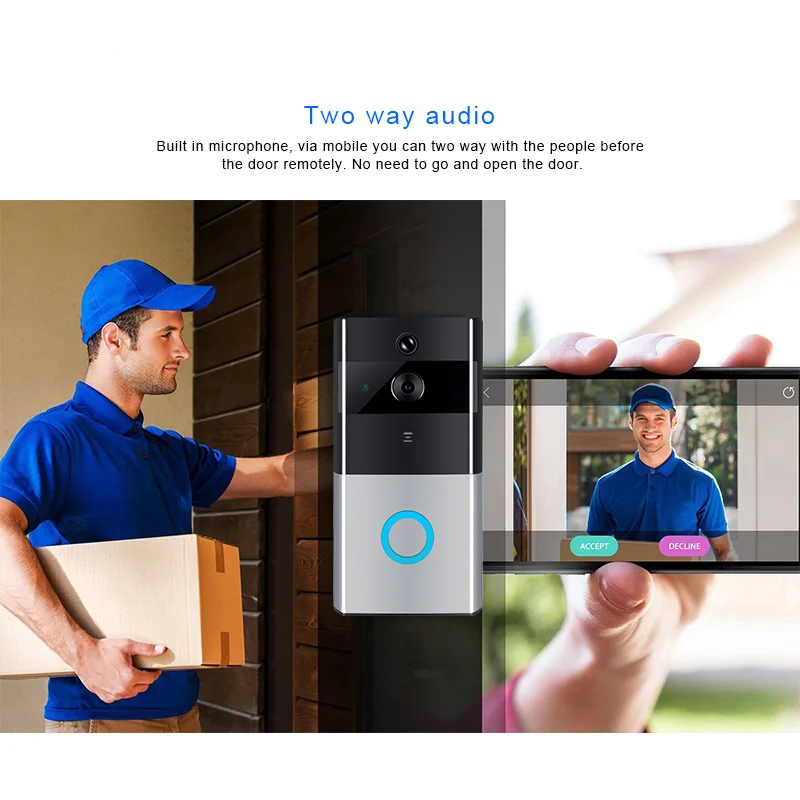 Умный IP видеодомофон 1MP видео дверной звонок wifi батарея камера для квартиры ИК