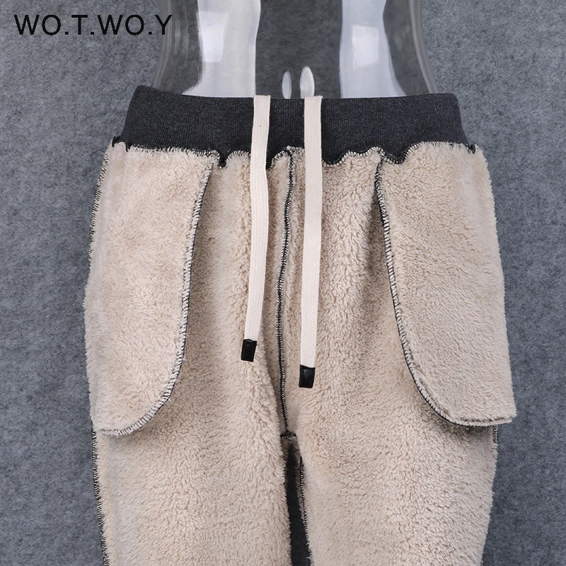 WOTWOY S 3XL толстые зимние штаны из овечьей шерсти Женские повседневные теплые брюки