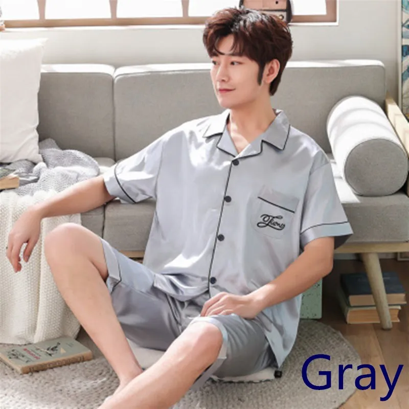 Мужская Шелковая пижама с пятнами летняя домашняя hombre verano шорты коротким рукавом