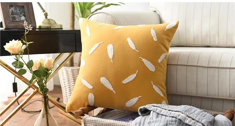 Nordic Style Feather Pattern Pillowcase Living Room Bed Room Decorative Pillow Cases 45x45cm Polyester Cotton Pillow Cover