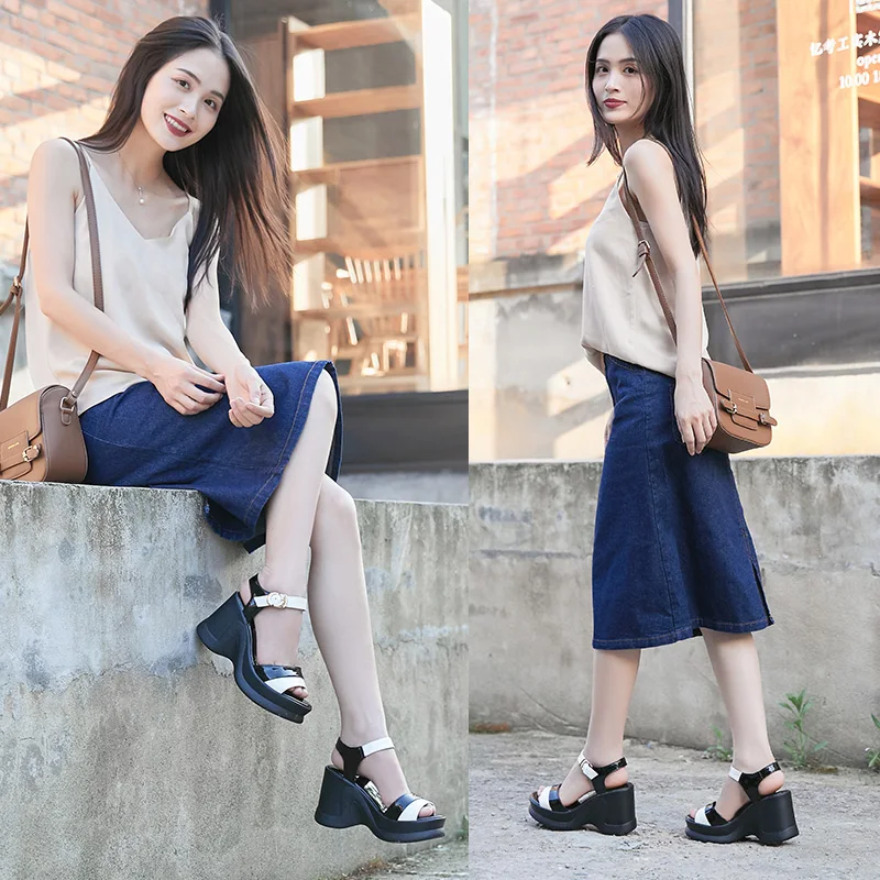 

GKTINOO 2021 New Women Sandals Genuine Leather Summer Shoes Rome PlatformThick Bottomed Breathable Comfortable Women Sandals