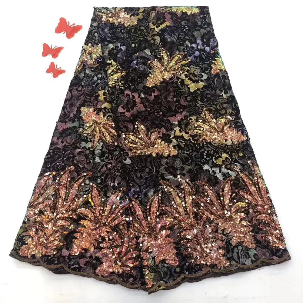 

Fashion Wedding/Party Dress Material African Velvet Lace Fabric With Sequins PVZ45(5Yards/Lot)