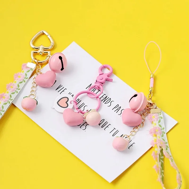 

50pcs Cute Pink Girl Flower Ball 3D Peach Charm Decor Wrist Rope Smart Phone Sakura Airpods Lanyards Keychains Couple Gift