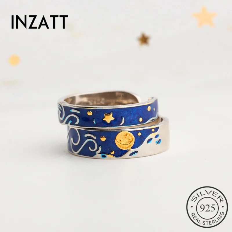 INZATT Настоящее серебро 925 проба эмаль солнце кольцо с изменяющимся размером для