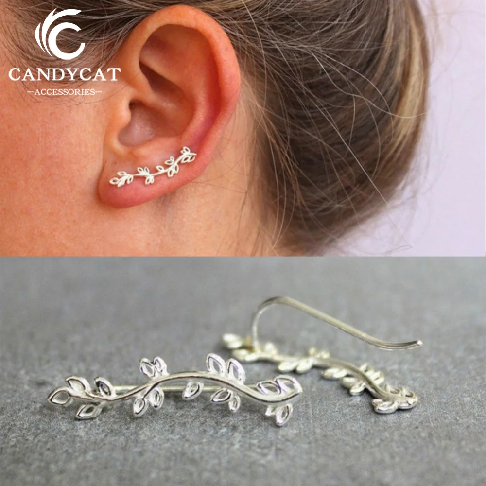 Женские серьги-гвоздики в виде листьев золотистые/Серебристые Многослойные