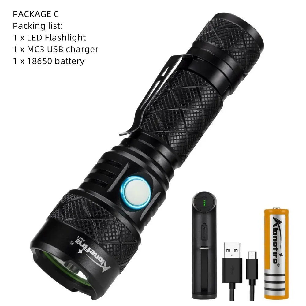 PACKAGE C Alonefire X011 SST40 светодиодный фонарик перезаряжаемый 4-Mode Linterna фонарь для кемпинга на 18650 батареях - Испускаемый цвет: PACKAGE C