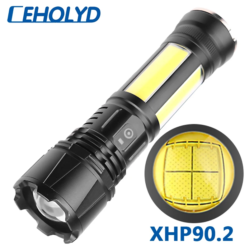 

XHP90.2 COB High Quality 4-core Tactical Led Flashlight 18650 26650 Battery Usb Rechargeable Torch Zoomable Lantern for Camping