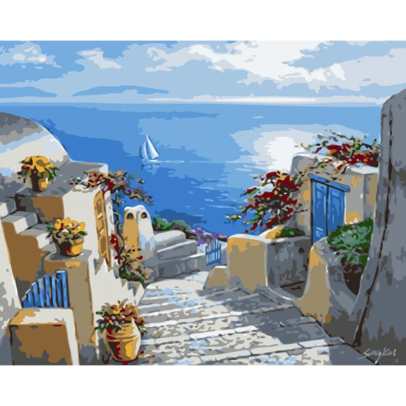 

ROYALDREAM маленький город пейзажи Diy Цифровая живопись по цифровому современному стеновому художественному изображению для дома настенные худ...