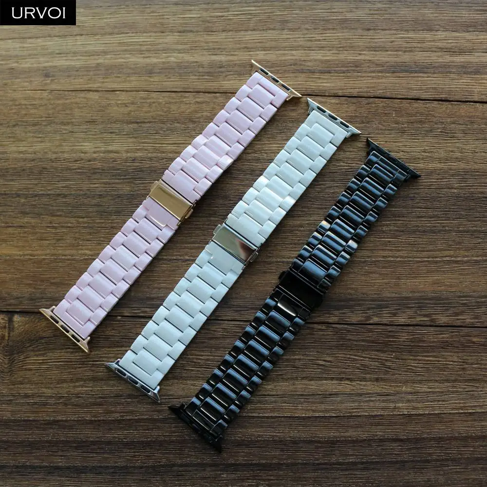 Браслет URVOI звеньевой для apple watch 6 SE 5 4 3 band полностью керамический Блестящий