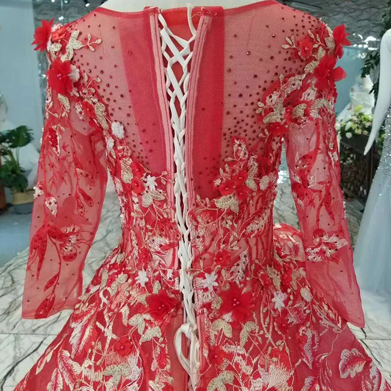 LSS185 красное платье для свадебной вечеринки многослойное с длинным рукавом
