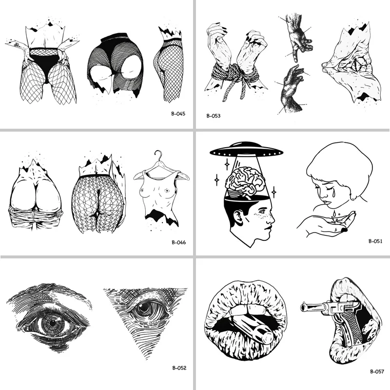 

Sexy Woman Body Mouth Gun Eyes Waterproof Temporary Tattoo Stickers for Adults Body Art Fake Tatoo for Women Tattoos BB-001