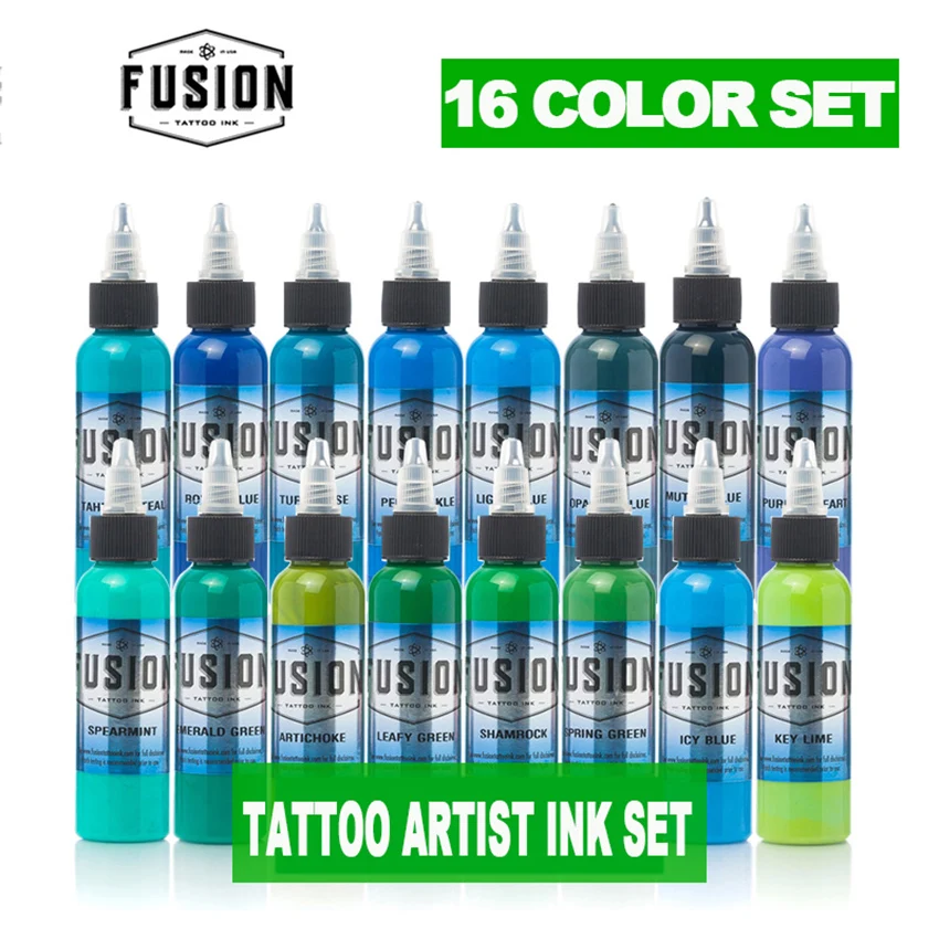 

High Quality Fusion Profession Tattoo Ink Set Tattoo Pigment 16 Colors Set 1 Oz. 30ml/Bottle Tattoo Color Paint Kit For Tattoo