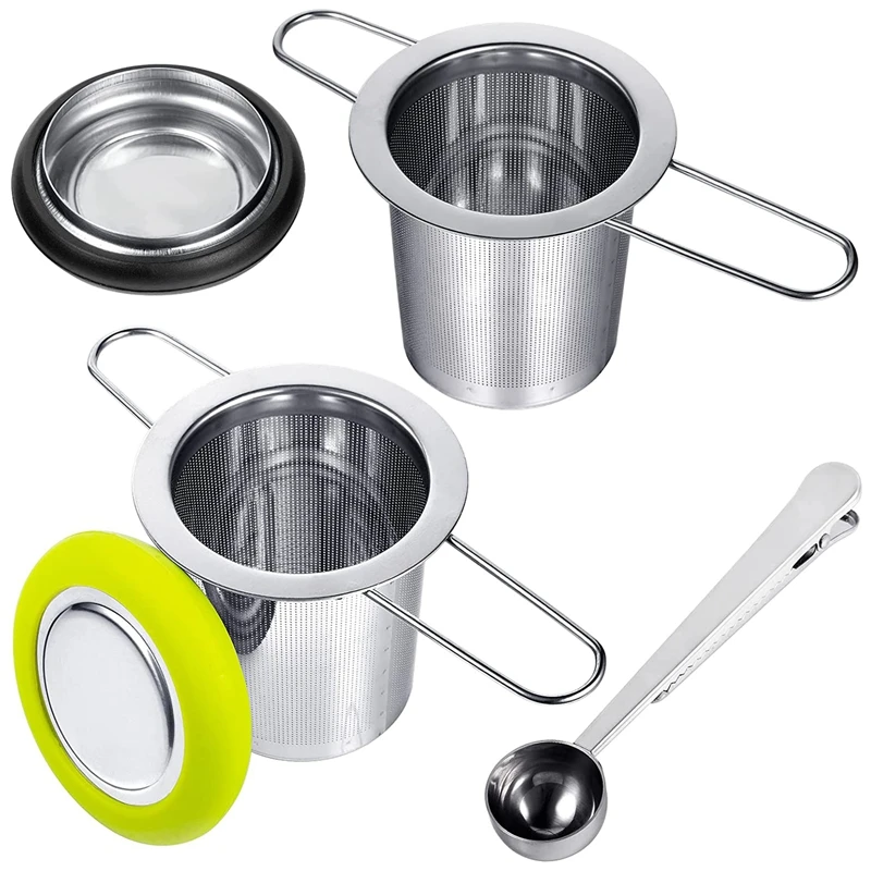 

Tea Infusers with Tea Scoop Strainer with Folding Handle Tea Filter Fine Mesh Strainer Brewing Basket with Silicone Lid