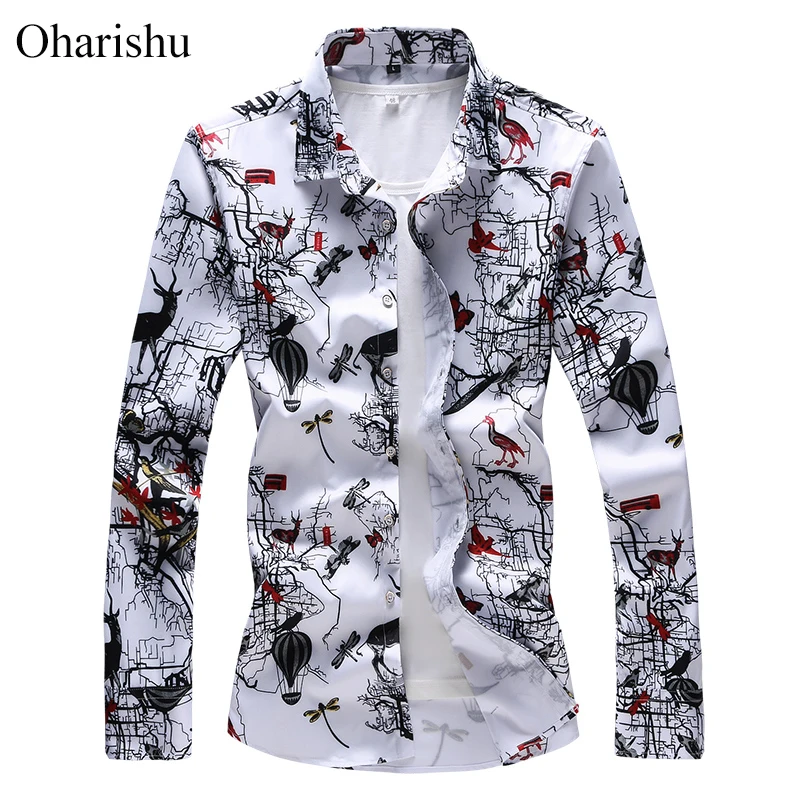 Рубашка мужская с длинным рукавом и принтом размеры до 5XL|Повседневные рубашки| |