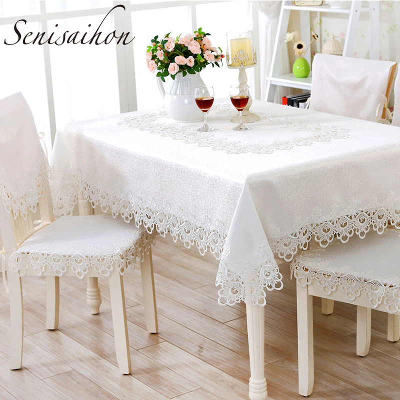 

High Quality Rectangular Tablecloth European White Water-Soluble Lace Embroidery Home Dinning Table Cloth for Wedding Decoration