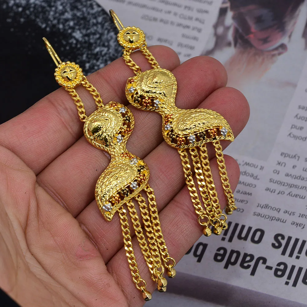 

Wando luxurio Bride 24K Gold Color Dubai Earings For Women African Ethiopian Earing for Girl Wedding Jewelry Party Gifts