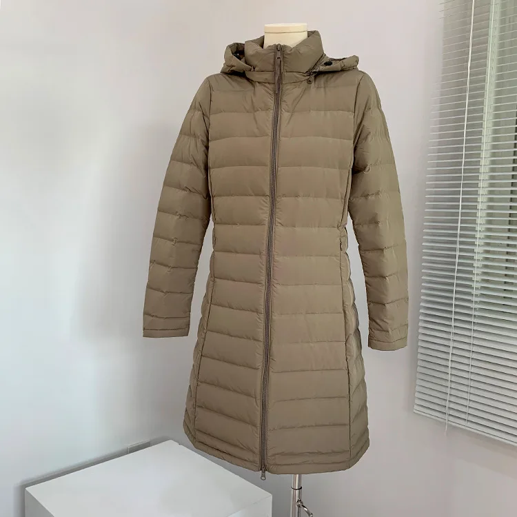 

2020 winter new one-piece woven light 90 white duck down and thin detachable hat down jacket medium long