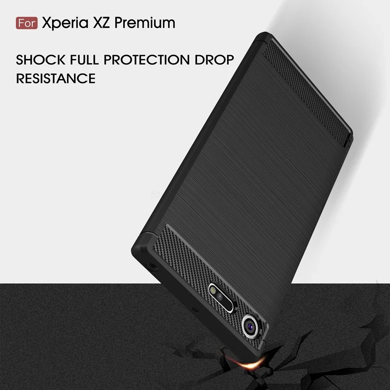 UPaitou For Sony Xperia XZ Premium Case Carbon Fiber Scratch Resistant Soft TPU Back Cover for Dual |