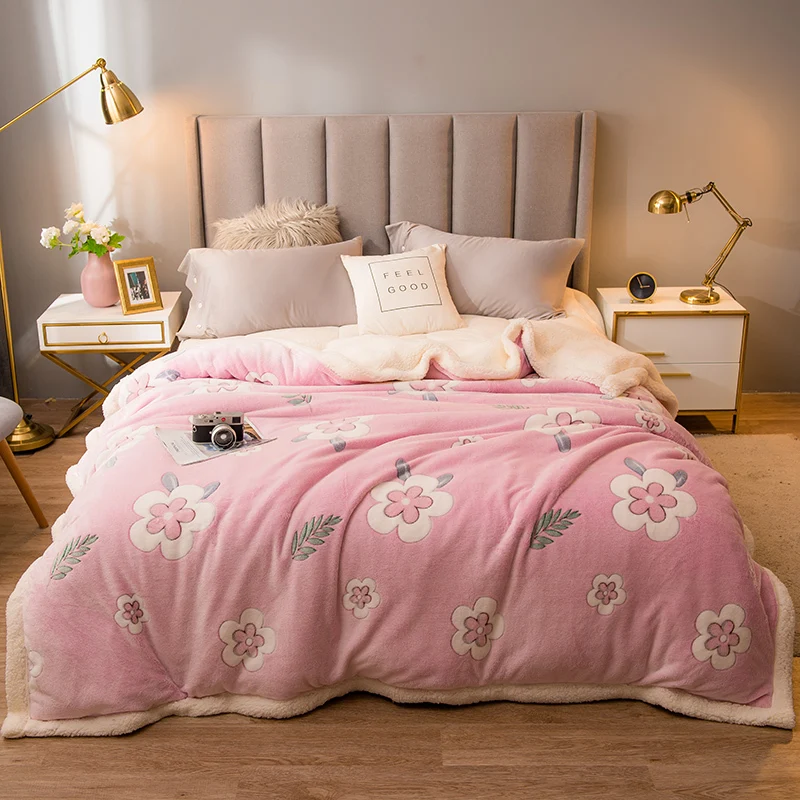 

Двухстороннее флисовое теплое одеяло с изображением мультяшных животных, цветов, снежинок, бархатное одеяло из овечьей шерсти, зимнее одея...