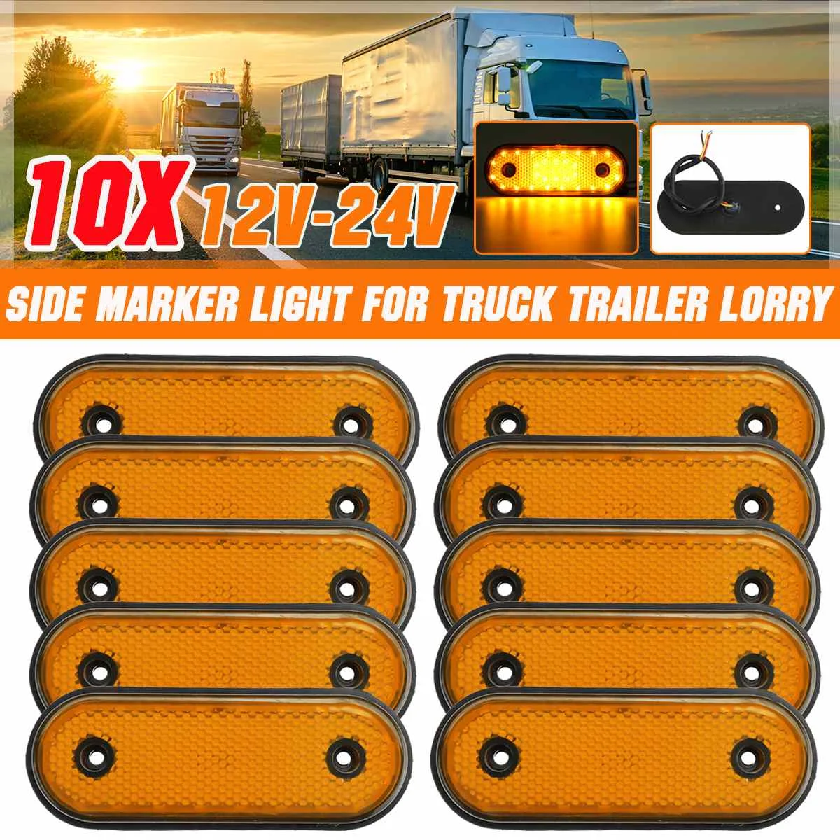 

10PCS 12V 24V Side Marker Amber 30LED Side Light Truck Lamp Pickup Trucks Side Marker Lights For Trailer Bus Lorry Caravans