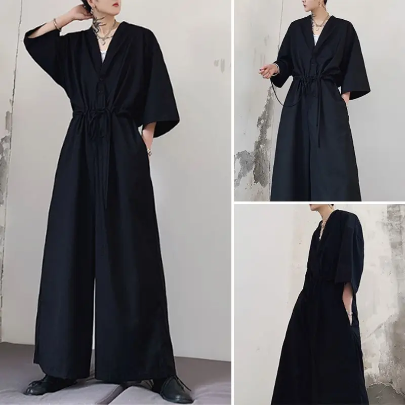 INCERUN Модные мужские повседневные черные комбинезоны с коротким рукавом